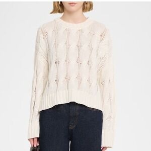 Sablyn Tristan Cable Knit Cashmere  Sweater Women Large Cream Cropped Pullover
